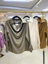 Collar Cowl Neckline Long Sleeves satin Tops